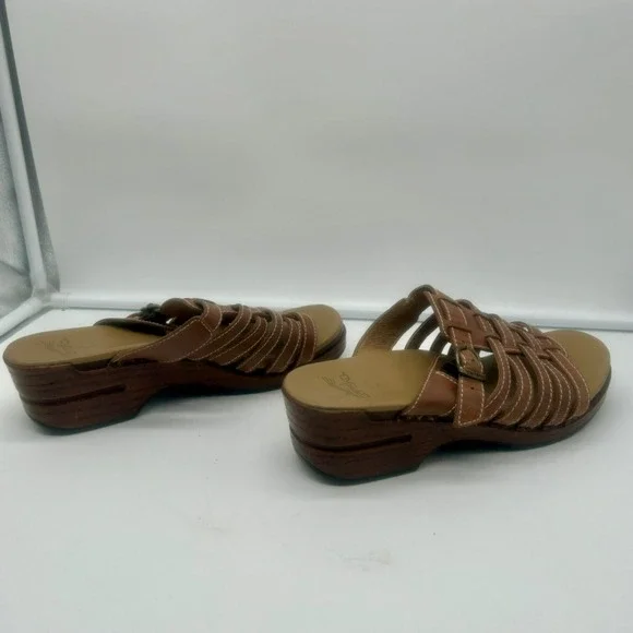 Dansko Marion Wedge Sandal Shoe Women 40 9.5-10 Brown Buckle Strappy Leather - Picture 8 of 11